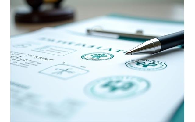 Χαρτιά και σφραγίδες πιστοποίησης, συμβολίζοντας την τήρηση των προτύπων