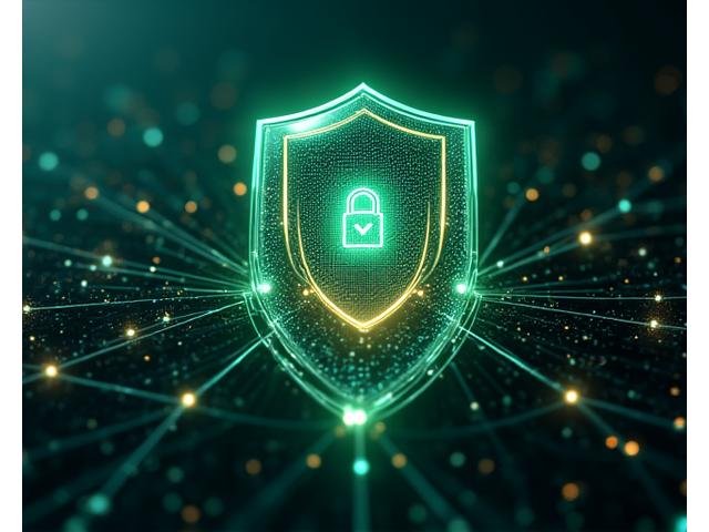 Ψηφιακό εικονίδιο με κλειδαριά και ασπίδα, που αναπαριστά την ασφάλεια των δεδομένων