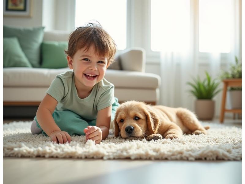 Παιδί και κατοικίδιο παίζουν με ασφάλεια σε καθαρό σπίτι
