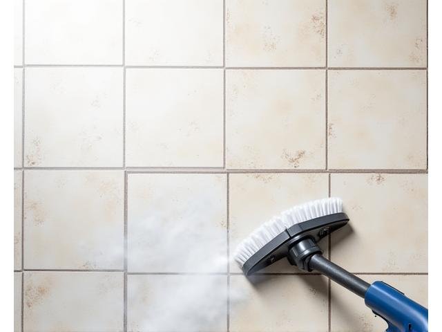 Προσωπικό καθαρίζει πλακάκια και αρμούς